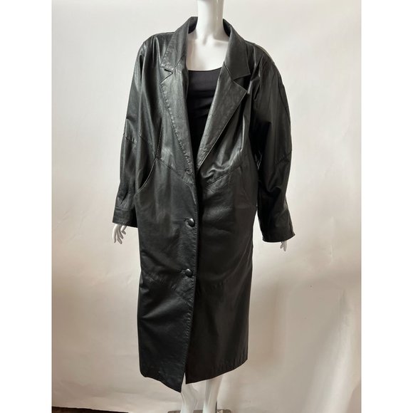 Avanti Black Leather Coat Sz Medium Knee Length - Picture 11 of 16